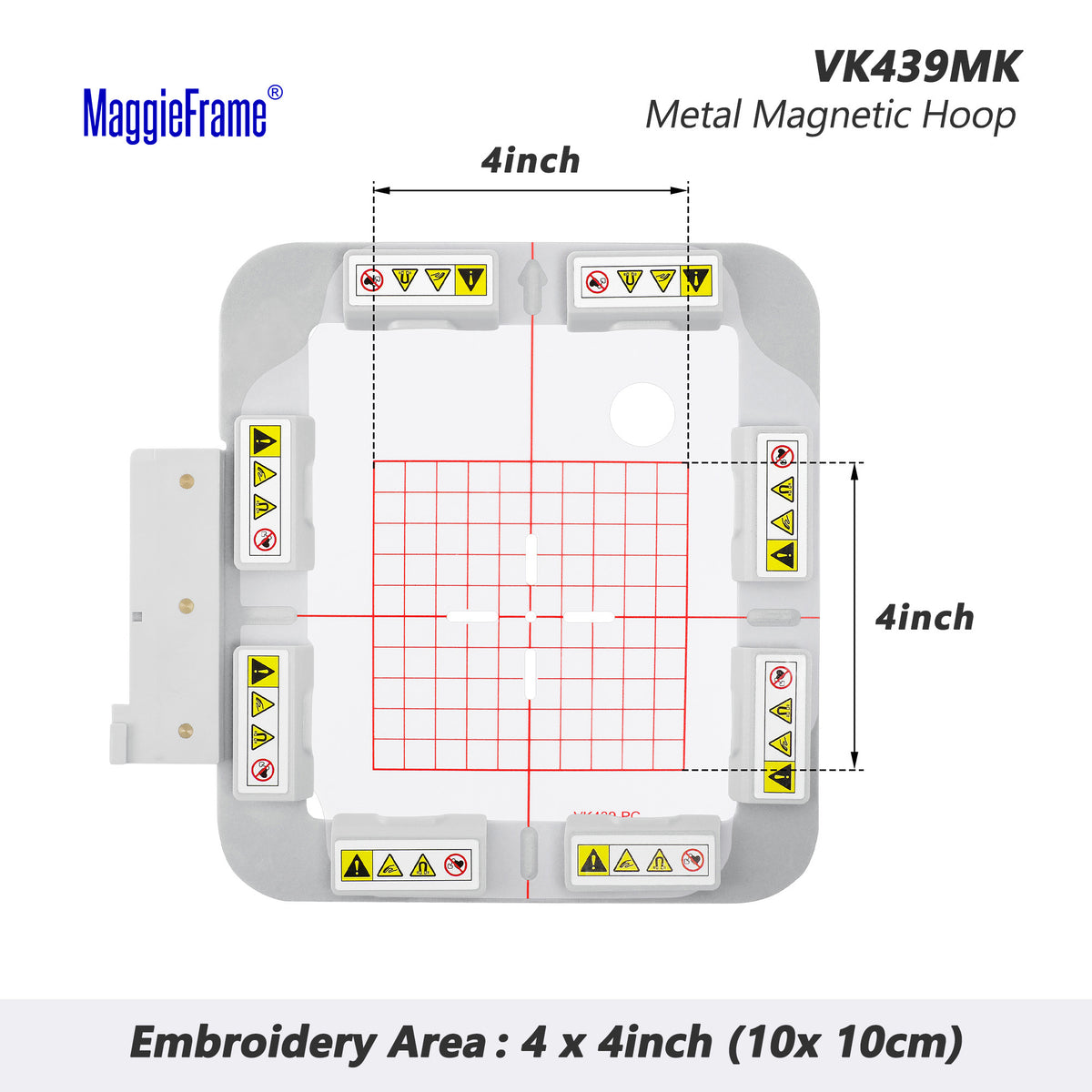 MaggieFrame Magnetic Hoop for Husqvarna Viking Designer Diamond Deluxe Ruby Royale Topaz JADE Pfaff Creative Sensation Vision Ambition – Metal Magnet Embroidery Machine Sash Frame (4x4" - VK439MK) - MaggieFrameStore