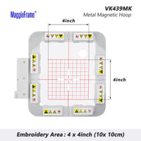 MaggieFrame Magnetic Hoop for Husqvarna Viking Designer Diamond Deluxe Ruby Royale Topaz JADE Pfaff Creative Sensation Vision Ambition – Metal Magnet Embroidery Machine Sash Frame (4x4" - VK439MK) - MaggieFrameStore